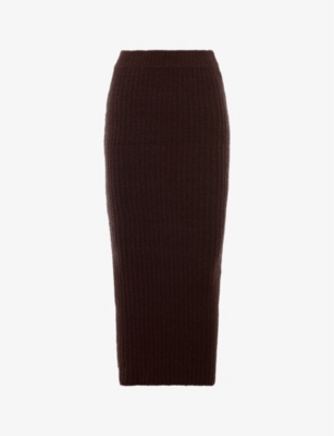 House Of Cb Sloane Bouclé Knit Skirt In Chocolate