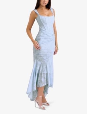 Shop House Of Cb Of Cb Womens Bluebell Cesca Floral-print Corseted Stretch-woven Maxi Dress