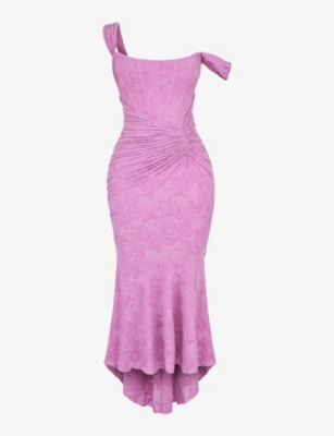 House Of Cb Womens Rose Pink Cesca Floral-print Corseted Stretch-woven Maxi Dress In Rose Pink