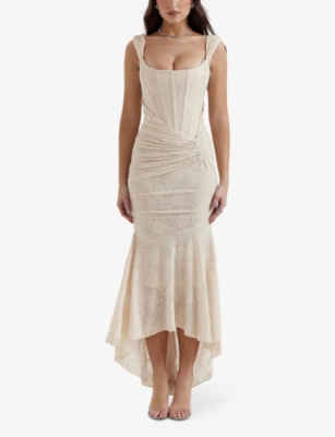 HOUSE OF CB: Cesca floral-print corseted stretch-woven maxi dress