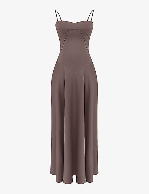 HOUSE OF CB: Anabella lace-up satin maxi dress