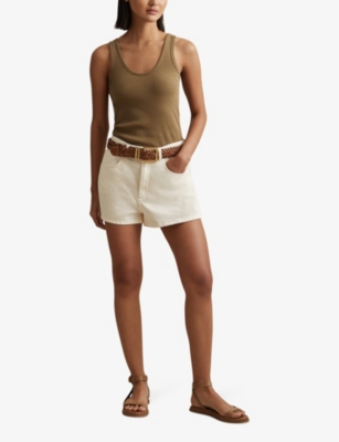 Shop Reiss Colorado Regular-fit High-rise Cotton-blend Shorts In Cream