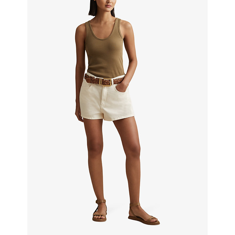 Shop Reiss Women's Cream Colorado Regular-fit High-rise Cotton-blend Shorts