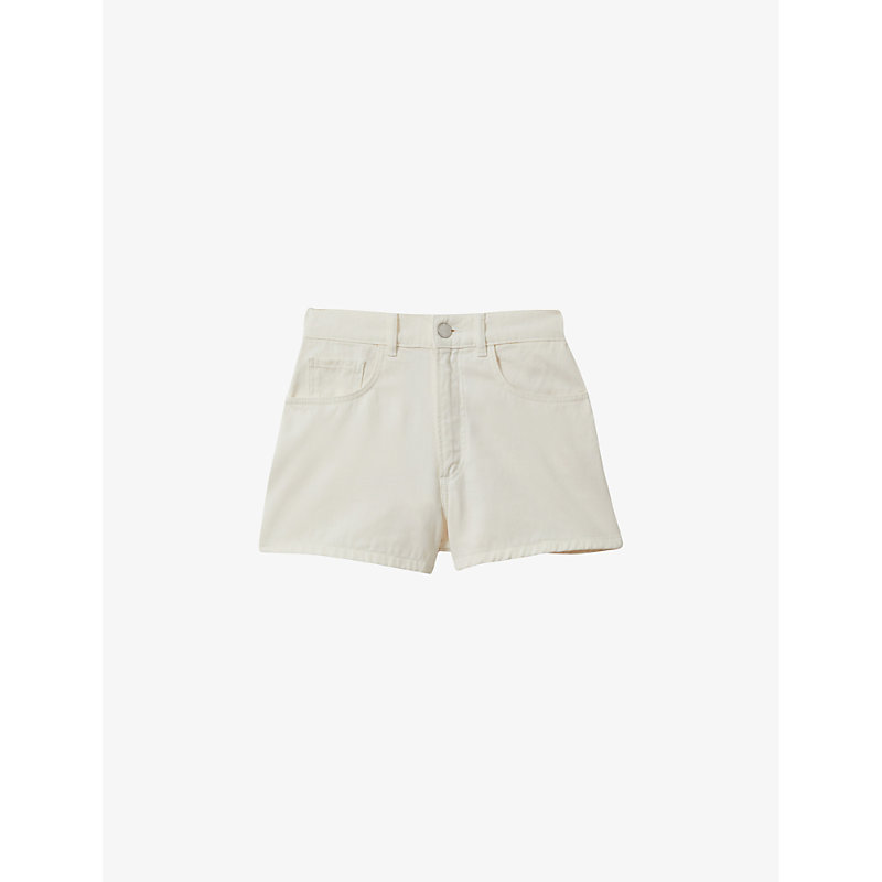Reiss Womens Cream Colorado Regular-fit High-rise Cotton-blend Shorts In White