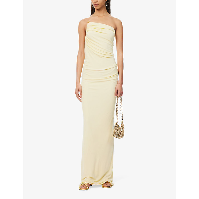 Shop Christopher Esber Women's Butter Odessa Asymmetric Slim-fit Woven Maxi Dress