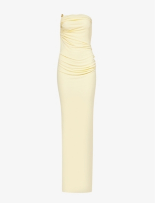 Shop Christopher Esber Odessa Asymmetric Slim-fit Woven Maxi Dress In Butter