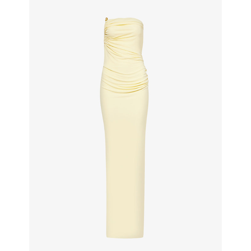 Shop Christopher Esber Women's Butter Odessa Asymmetric Slim-fit Woven Maxi Dress