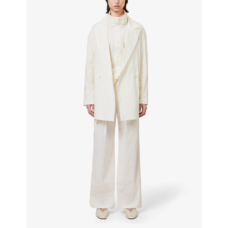Shop Issey Miyake Women's Off-white Shaped Membrane Double-breasted Woven Blazer