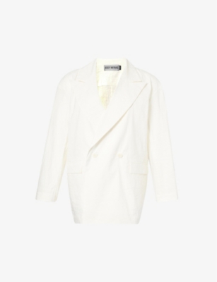 Shop Issey Miyake Women's Off-white Shaped Membrane Double-breasted Woven Blazer