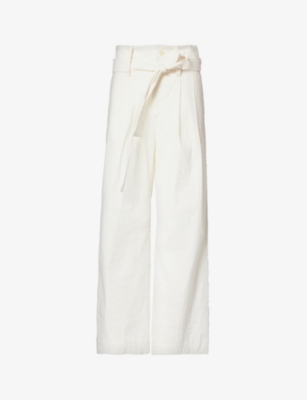 Shop Issey Miyake Women's Off-white Shaped Membrane Detachable-belt Straight-leg Woven Trousers