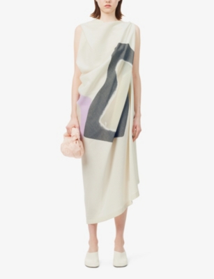 Shop Issey Miyake Women's Off-white Meanwhile Graphic-pattern Voile Midi Dress