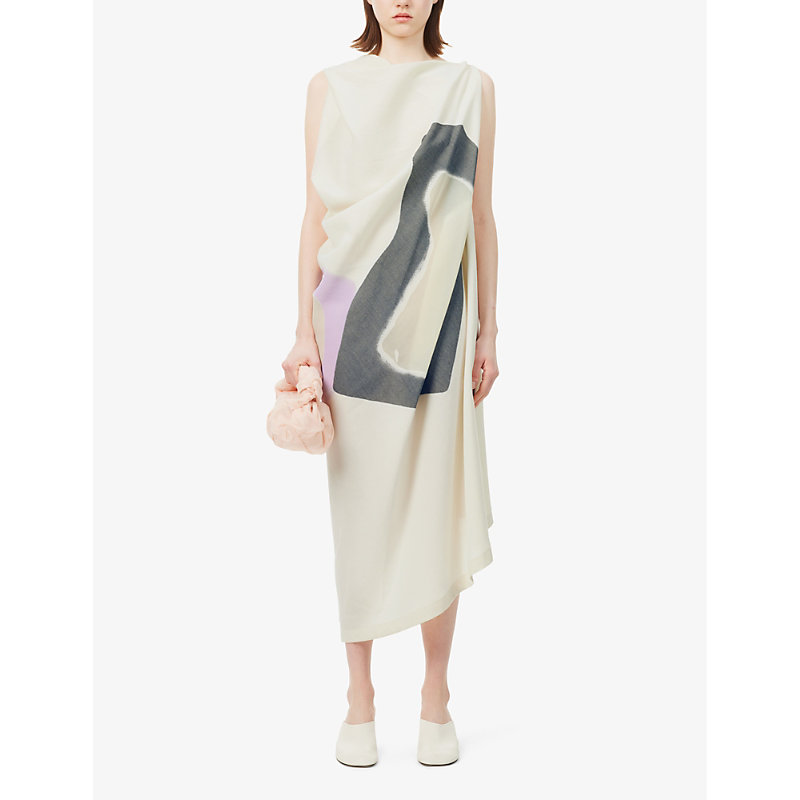 Shop Issey Miyake Women's Off-white Meanwhile Graphic-pattern Voile Midi Dress
