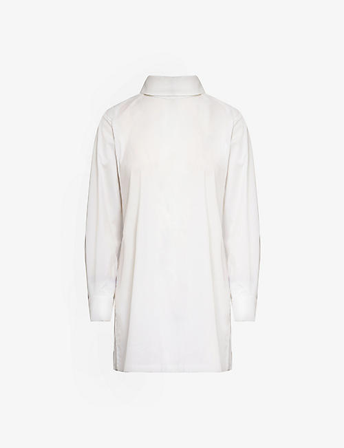 ISSEY MIYAKE: High-neck split-hem cotton-blend shirt