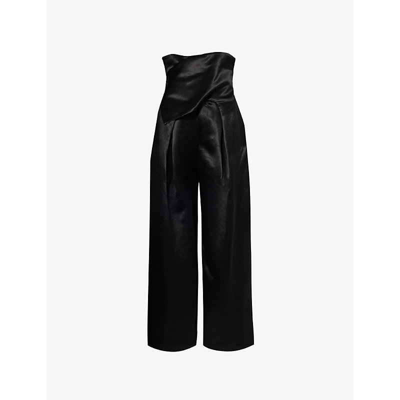 Shop Issey Miyake Women's Black Gleam Wide-leg High-rise Satin Trousers