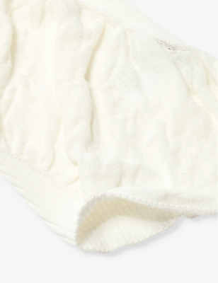Shop Issey Miyake Women's Off-white Ambiguous Panelled Cotton-blend Knitted Beanie