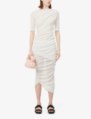 Shop Issey Miyake Women's Off-white Ambiguous High-neck Cotton-blend Knit Mini Dress