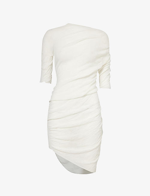 ISSEY MIYAKE: Ambiguous high-neck cotton-blend knit mini dress