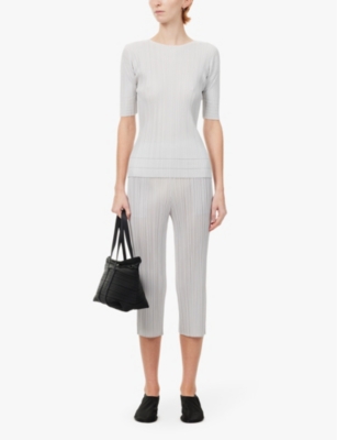PLEATS PLEASE ISSEY MIYAKE: Pleated straight-leg mid-rise knitted trousers