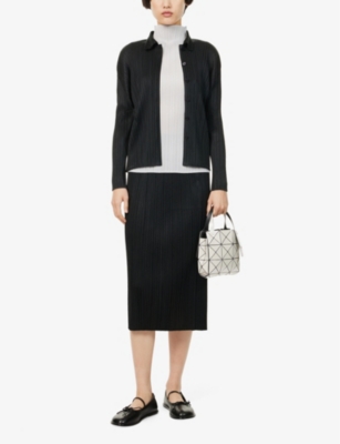 Issey Miyake High-waisted Pleated Midi Skirt In Black