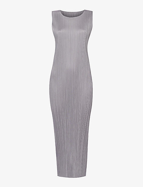 PLEATS PLEASE ISSEY MIYAKE: Pleated round-neck knitted midi dress
