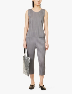 Issey Miyake Womens Grey Basic Sleeveless Pleated Knitted Jersey Top In Grey