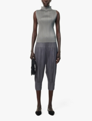 PLEATS PLEASE ISSEY MIYAKE: Basic high-neck pleated woven top