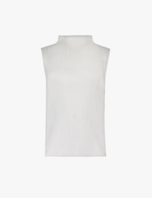 PLEATS PLEASE ISSEY MIYAKE: Basic high-neck pleated woven top