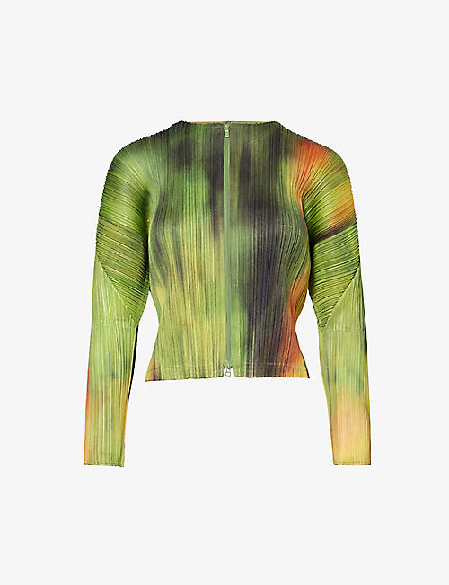 PLEATS PLEASE ISSEY MIYAKE: Turnip and Spinach abstract-pattern knitted jacket