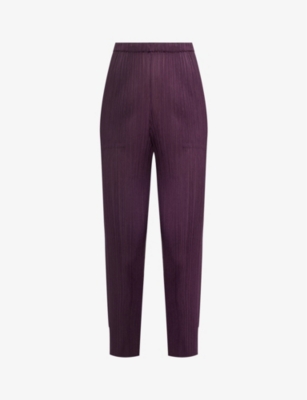 PLEATS PLEASE ISSEY MIYAKE: Pleated mid-rise straight-leg knitted trousers