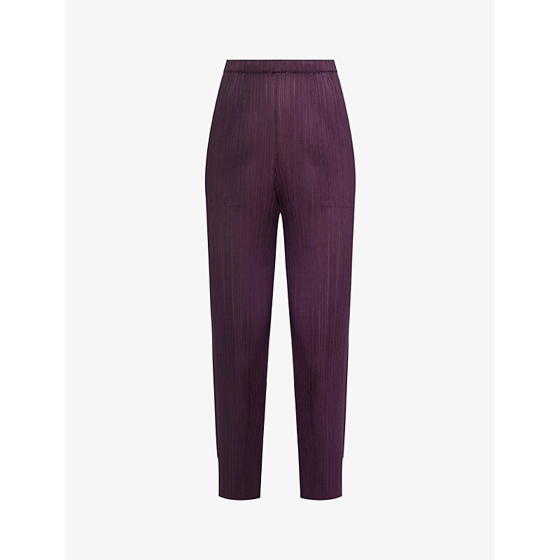 Issey Miyake Pleats Please  Womens Purple Pleated Mid-rise Straight-leg Knitted Trousers