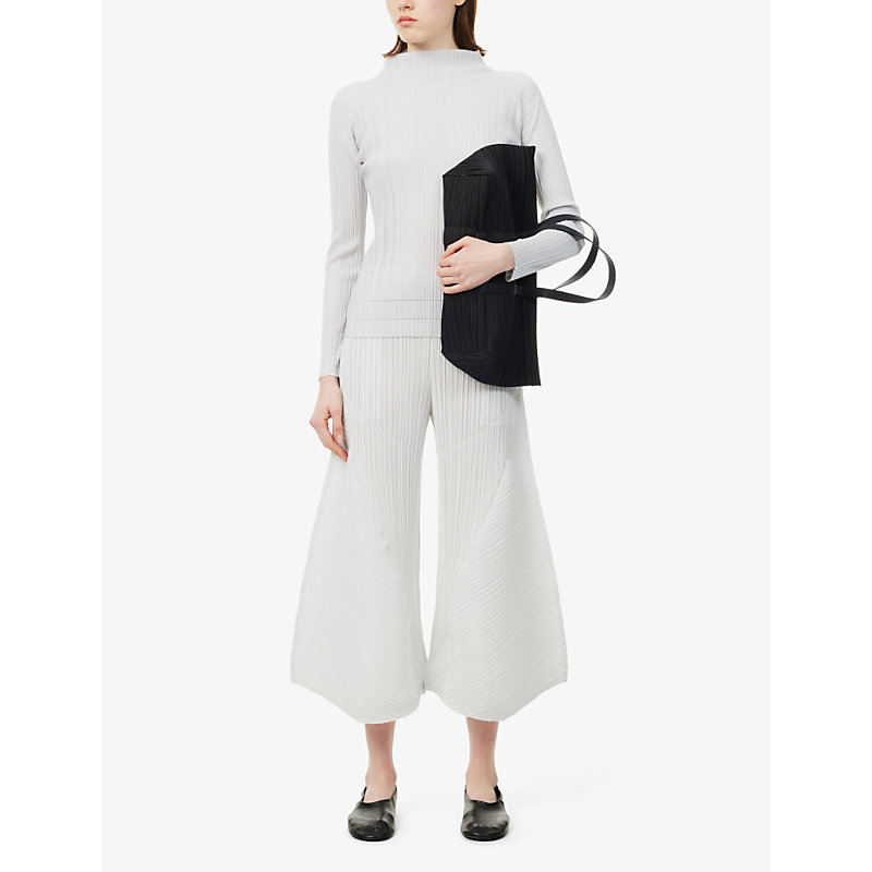 Shop Issey Miyake Pleats Please  Women's Ice White Pleated Wide-leg Knitted Trousers