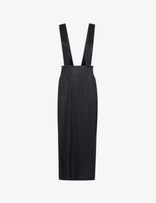PLEATS PLEASE ISSEY MIYAKE: Pleated shoulder-strap knitted midi skirt