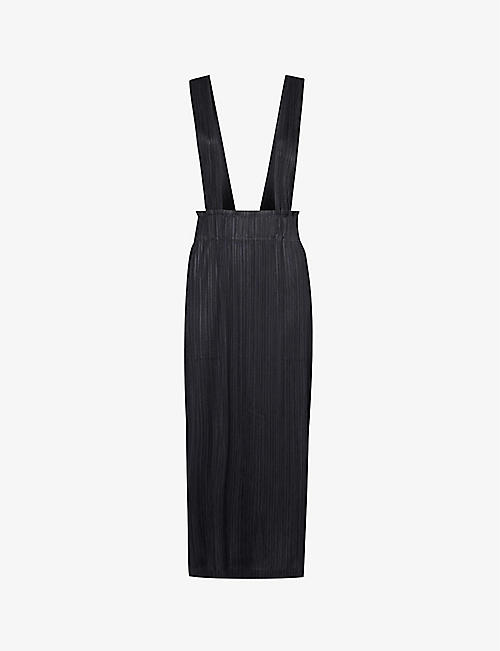 PLEATS PLEASE ISSEY MIYAKE: Pleated shoulder-strap knitted midi skirt