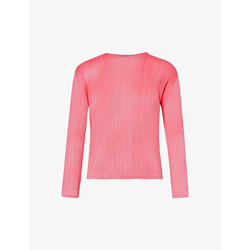 Shop Issey Miyake Pleats Please  Womens Bright Pink February Pleated Knitted Top