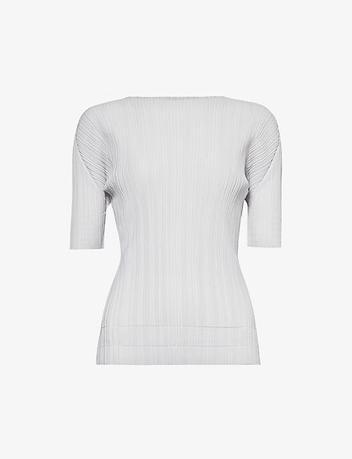 PLEATS PLEASE ISSEY MIYAKE: Pleated round-neck knitted top