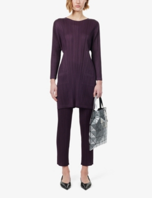 Shop Issey Miyake Pleats Please  Women's Purple Pleated Regular-fit Knitted Top