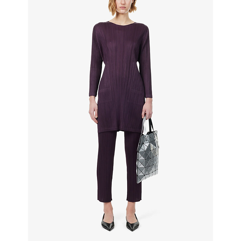 Shop Issey Miyake Pleated Regular-fit Knitted Top In Purple