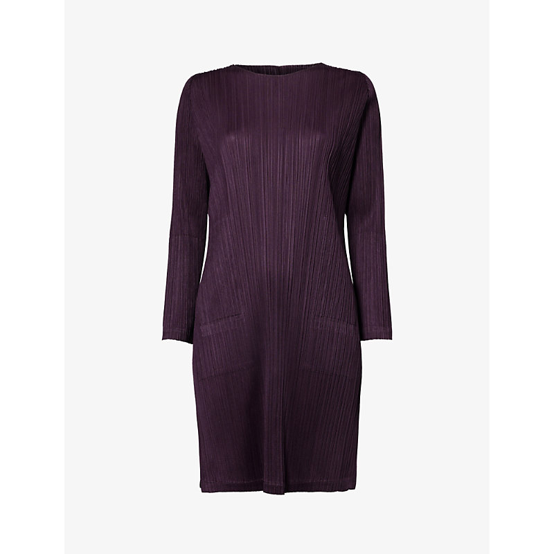 Shop Issey Miyake Pleated Regular-fit Knitted Top In Purple