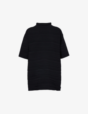 Shop Issey Miyake Ribbed Relaxed-fit Knitted Top In Black