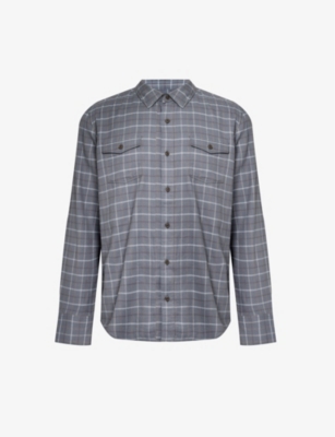 Shop Paige Mens Dark Wind Everett Check-pattern Cotton-blend Shirt