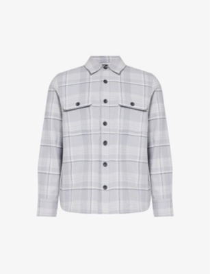 Shop Paige Mens Grey Aura Wilbur Plaid-pattern Cotton Overshirt