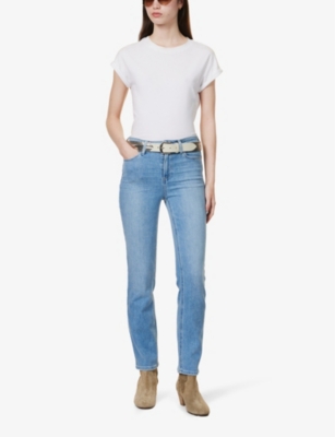 PAIGE WOMENS PAIGE CINDY FADED-WASH STRAIGHT-LEG HIGH-RISE STRETCH-DENIM JEANS 