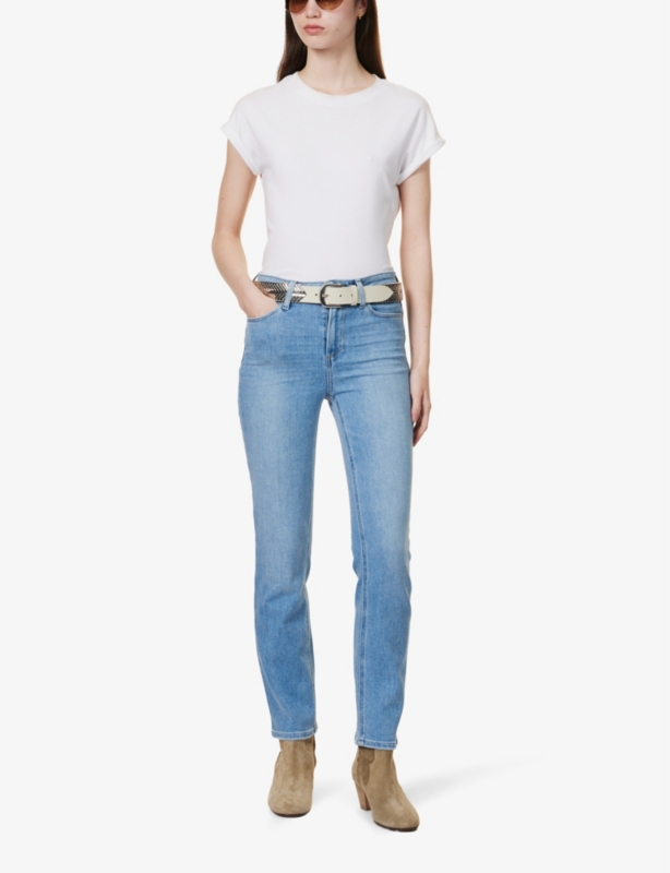 Cindy faded-wash straight-leg high-rise stretch-denim jeans