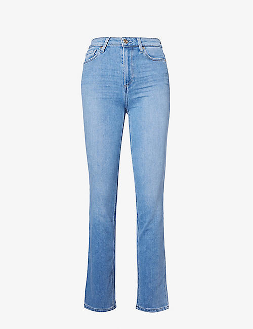 PAIGE: Cindy faded-wash straight-leg high-rise stretch-denim jeans