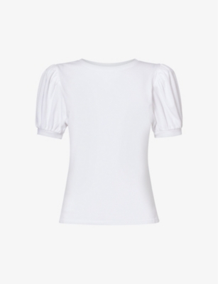 Shop Paige Women's White Matcha Puffed-sleeve Cotton-jersey T-shirt