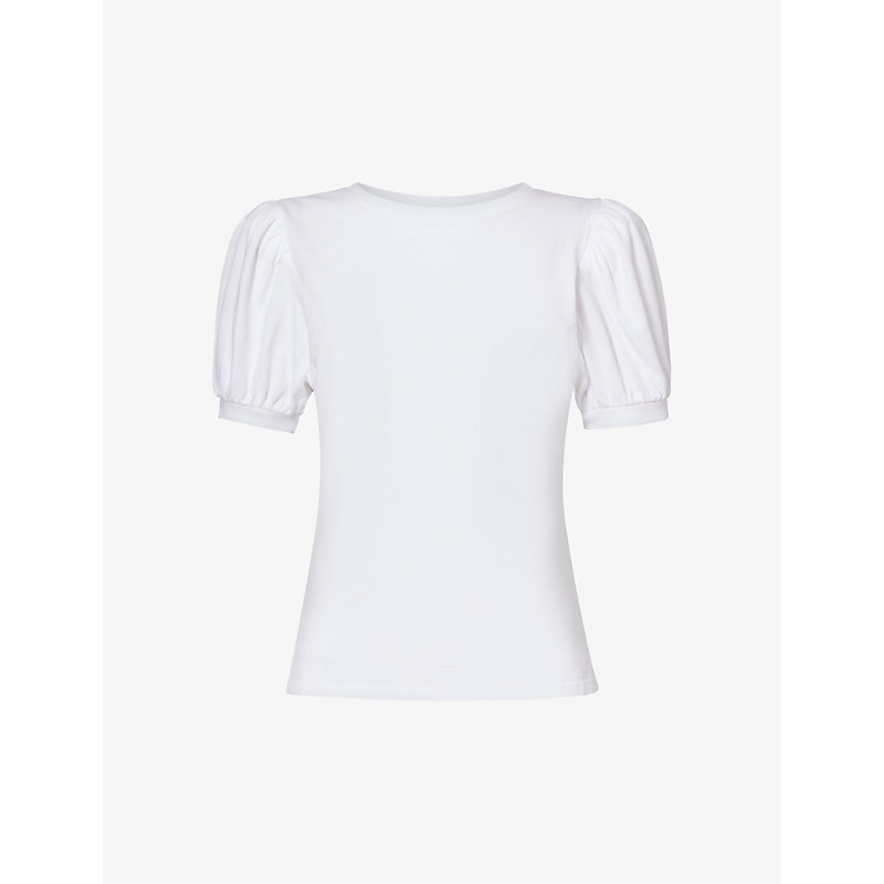 Shop Paige Women's White Matcha Puffed-sleeve Cotton-jersey T-shirt