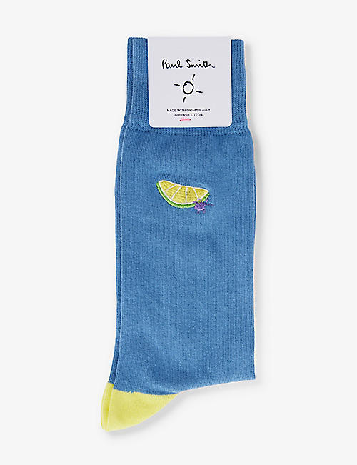 PAUL SMITH: Avocado-embroidered stretch-organic-cotton blend socks