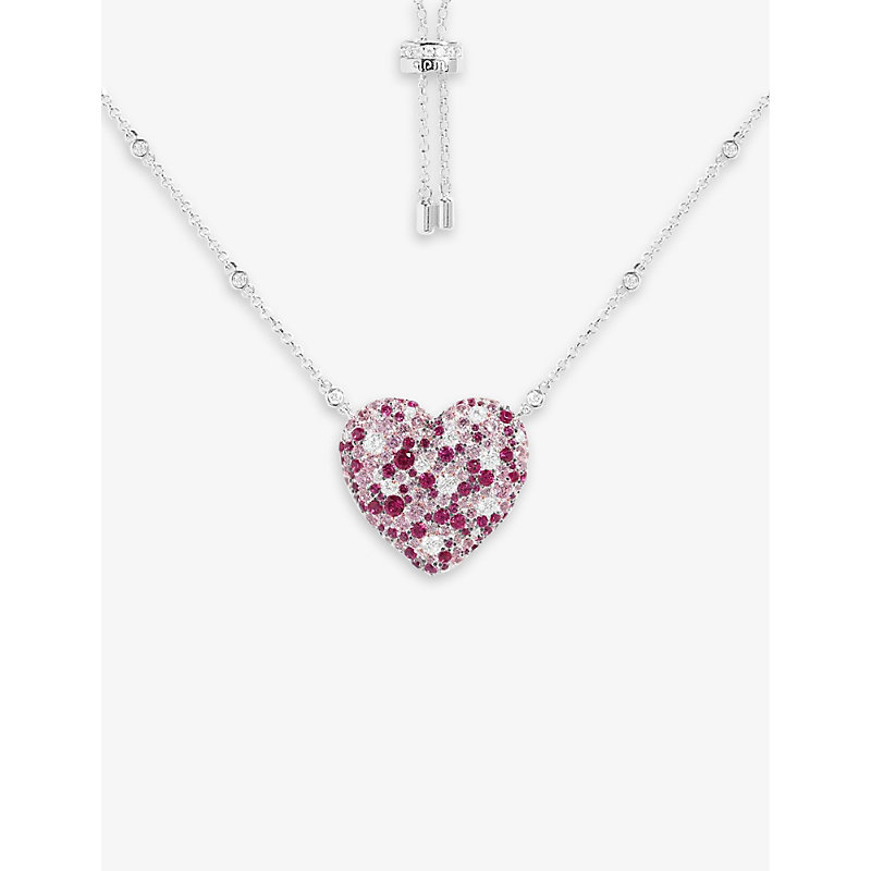 Shop Apm Monaco Women's Silver Fuchsia Heart Sterling-silver And Zirconia Pendant Necklace