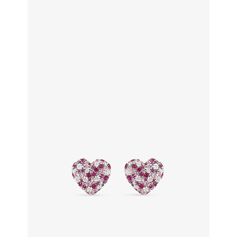 Apm Monaco Womens Silver Fuchsia Heart Sterling-silver And Zirconia Stud Earrings