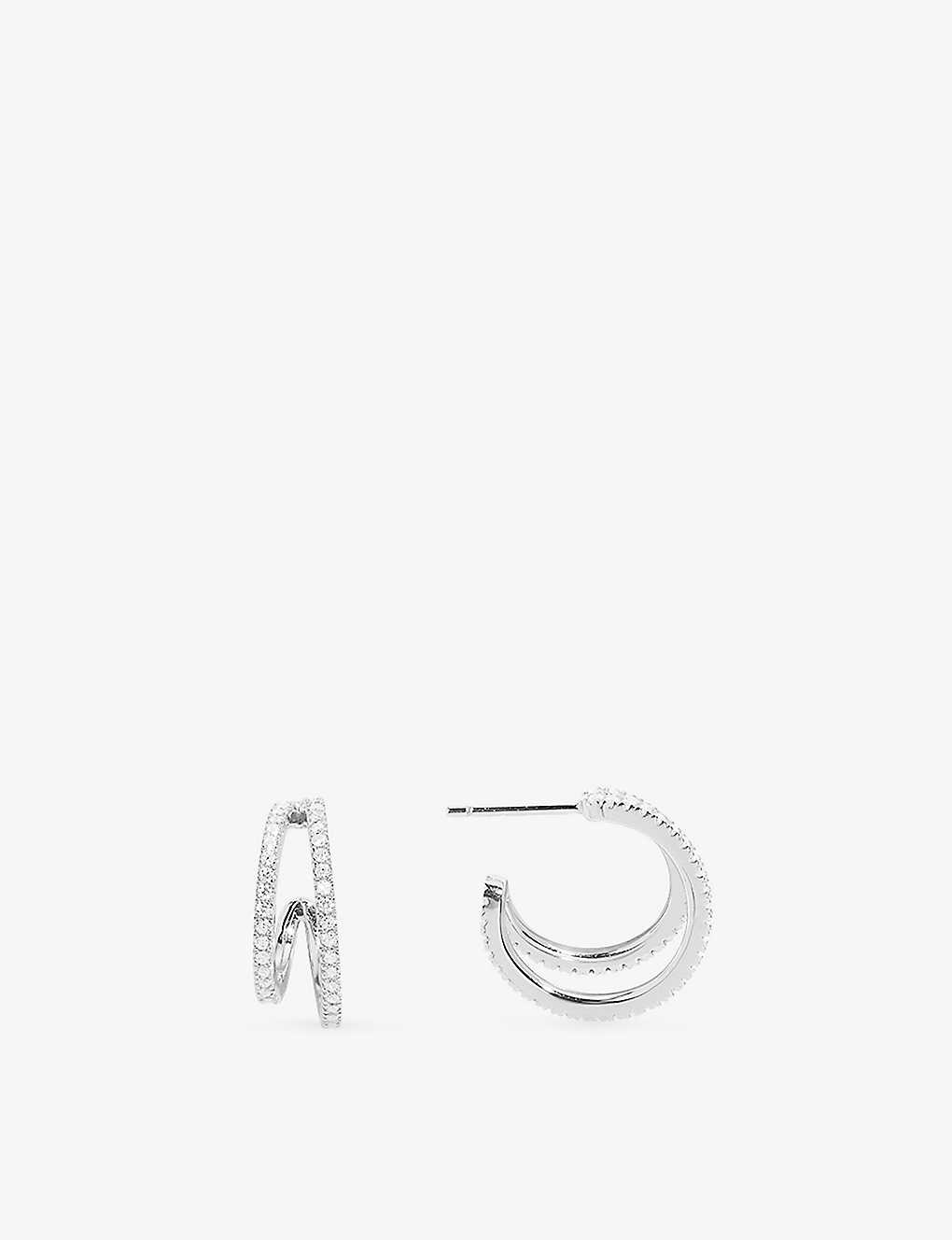 Apm Monaco Womens Silver Croisette Cubic-zirconia Double Hoop Sterling-silver Earrings